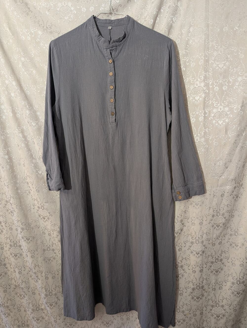 Henley Maxi Dress Slate Gray Mandarin Collar Boho Lagenlook